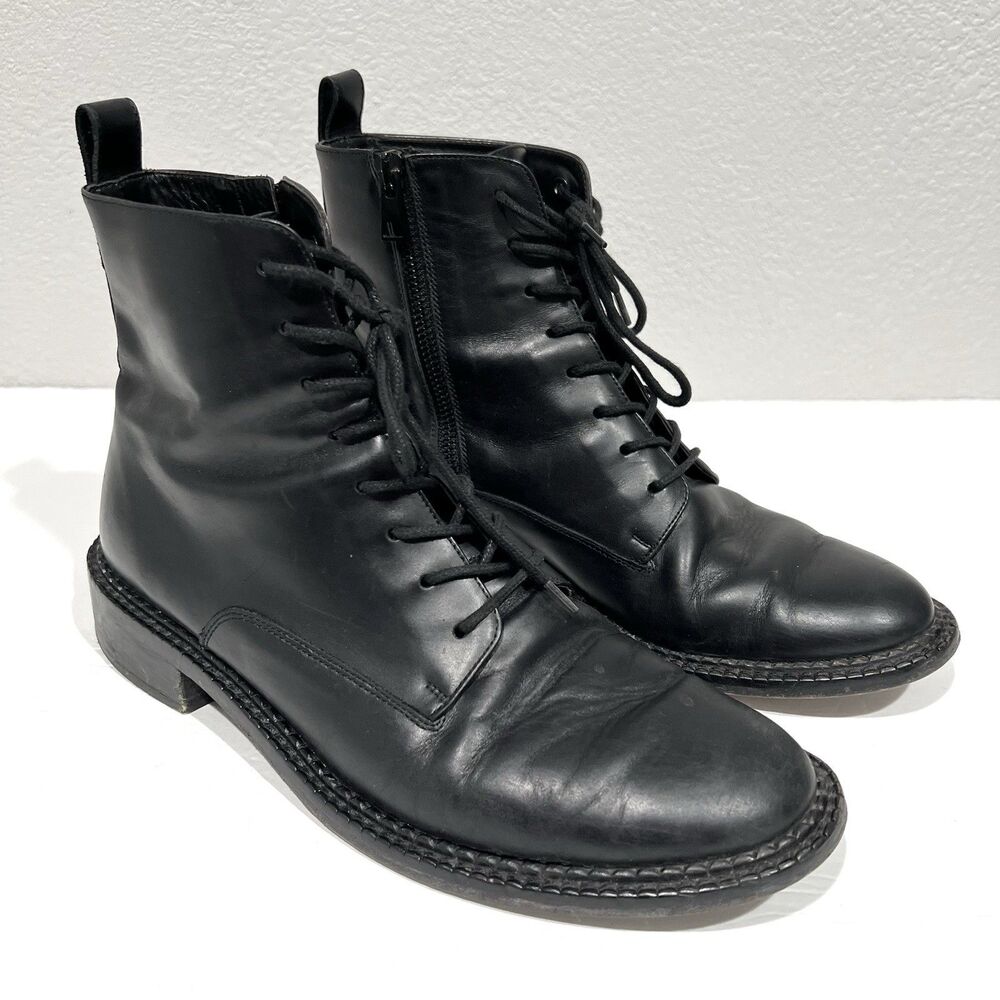 Vince Cabria Leather Lace-up Zipper Bootie Boot Size 8.5 Black